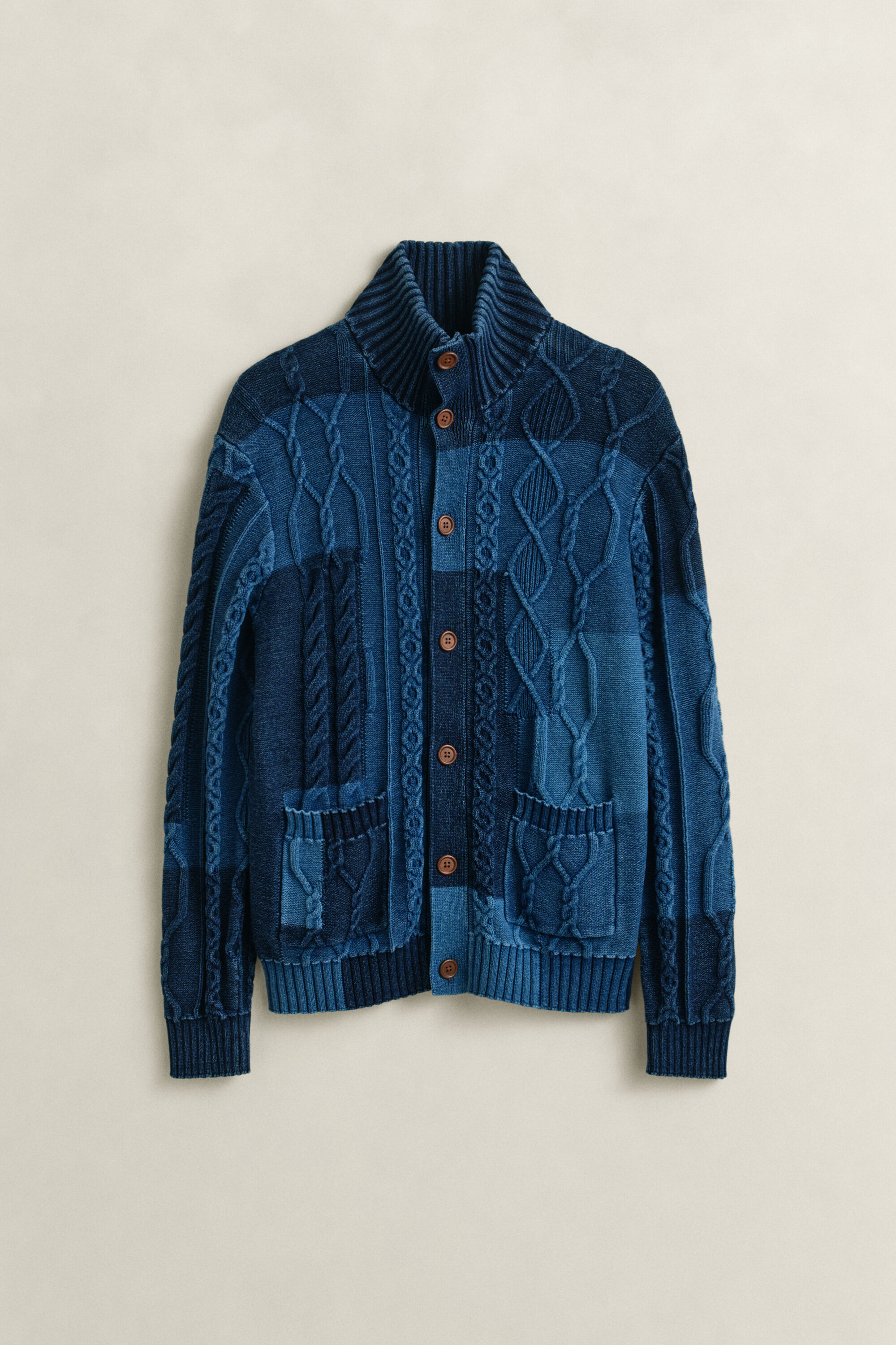 Casaco de malha entrançada Patchwork