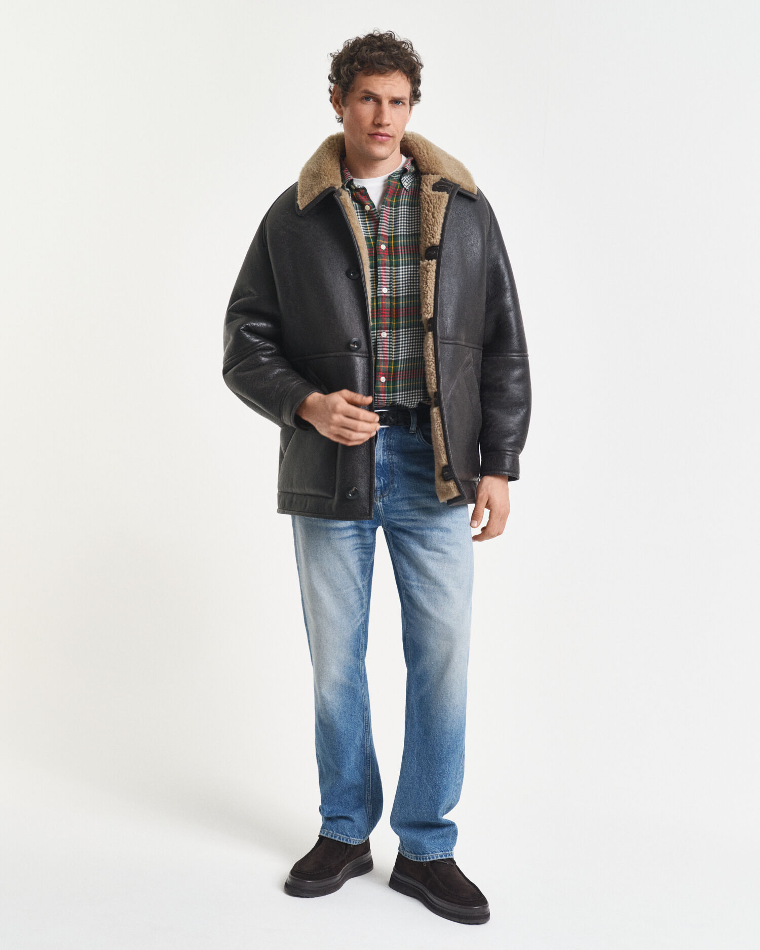 Camisa de sarja com padrão de xadrez leve relaxed fit