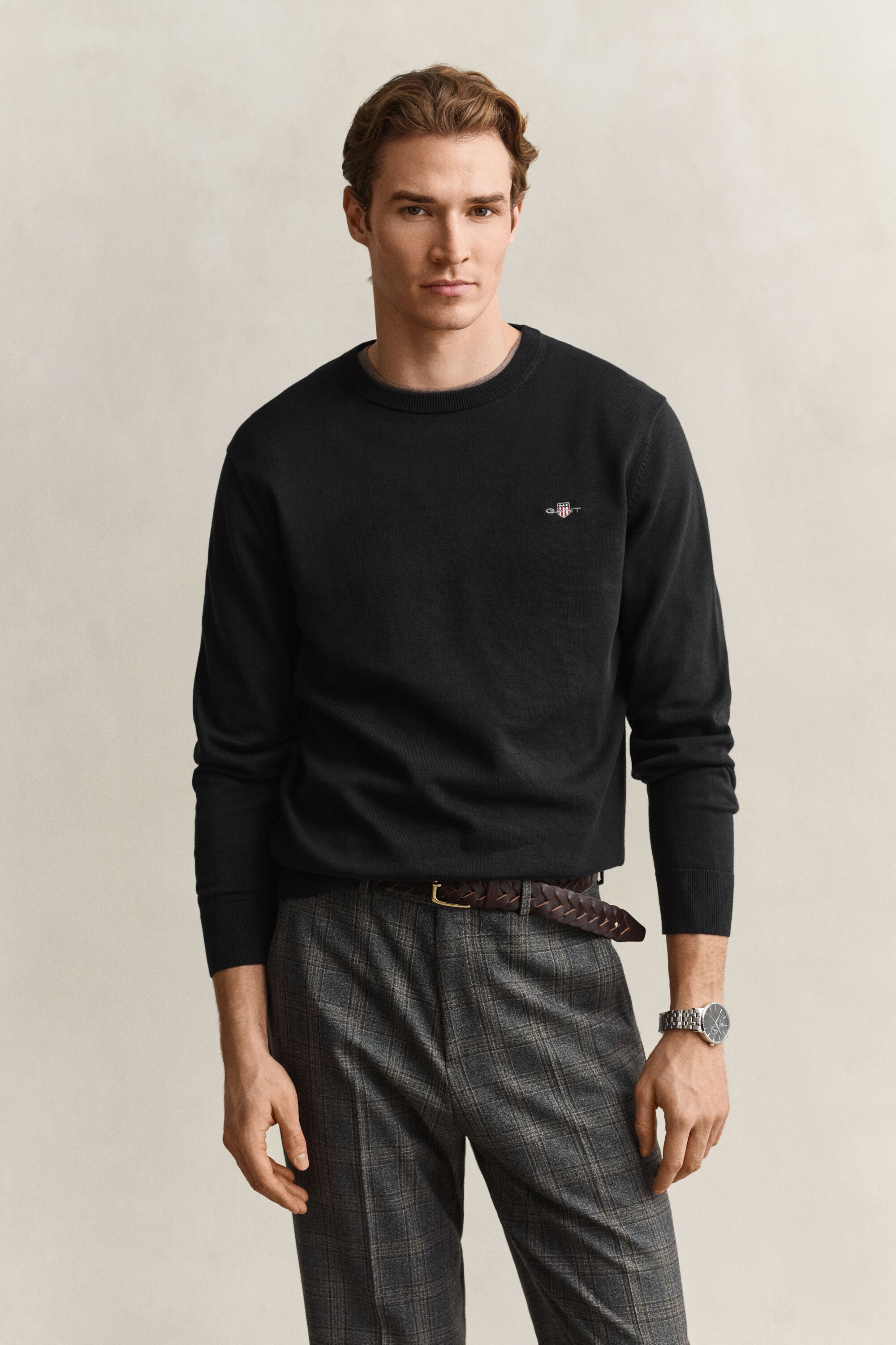 Camisola de malha com decote redondo em algodão