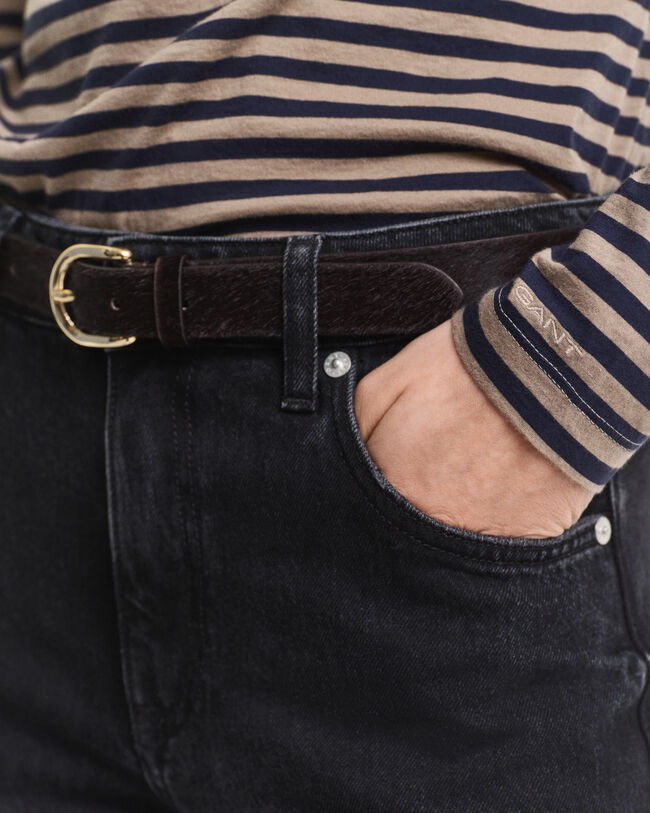 Top com gola alta em algodão leve às riscas