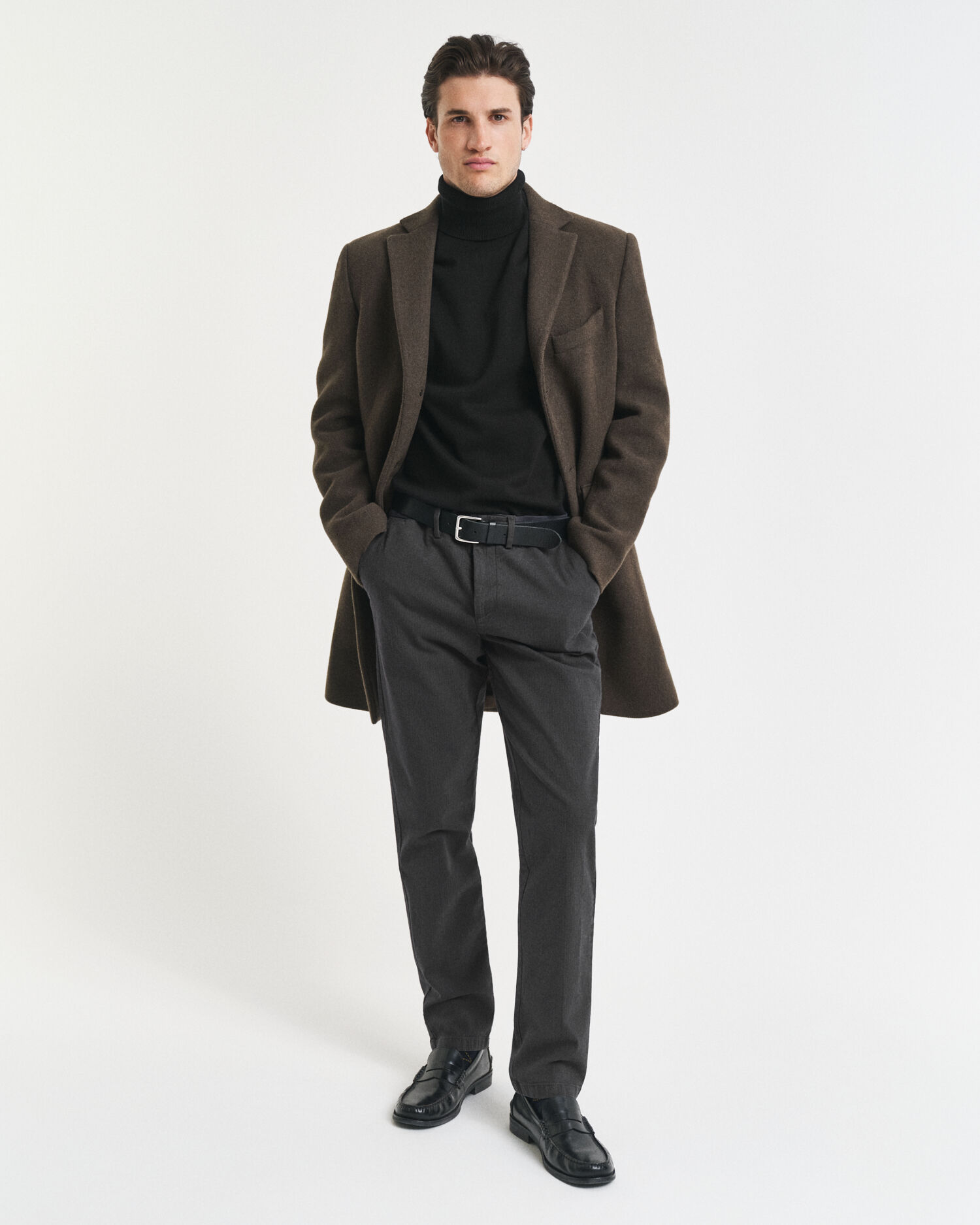 Calças em algodão com padrão espinha de peixe slim fit