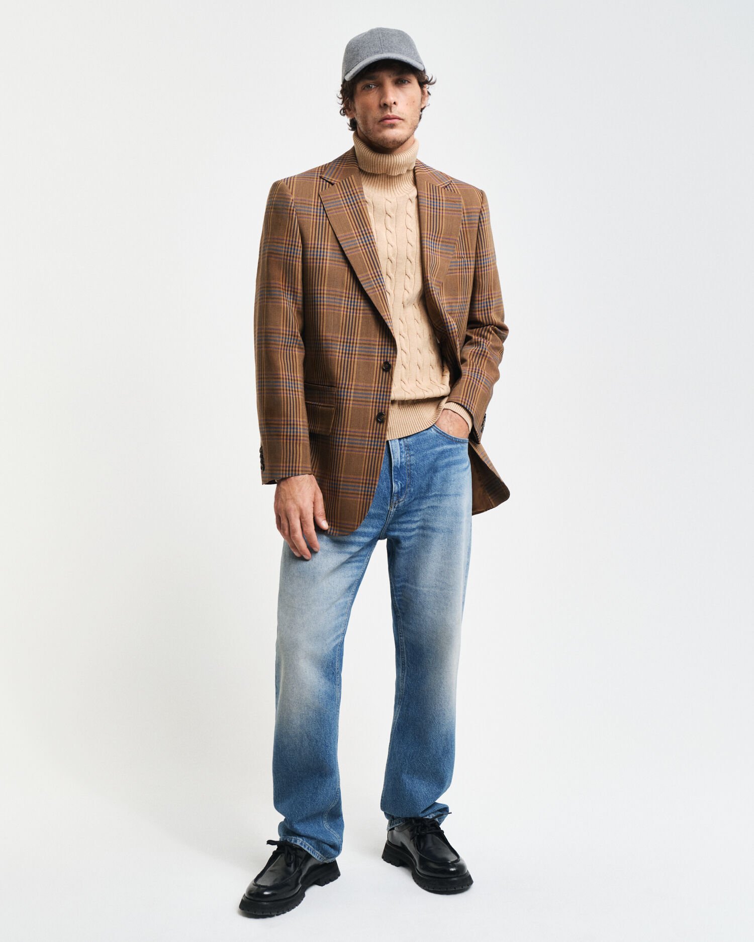 Camisola de gola alta em malha entrançada de algodão