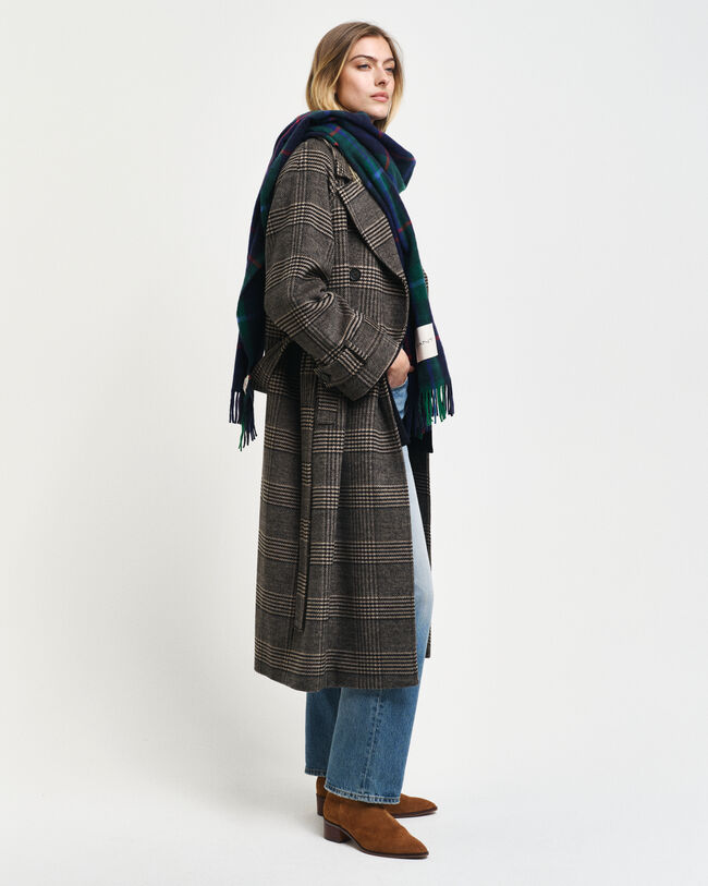 Gabardina em lã com padrão de xadrez