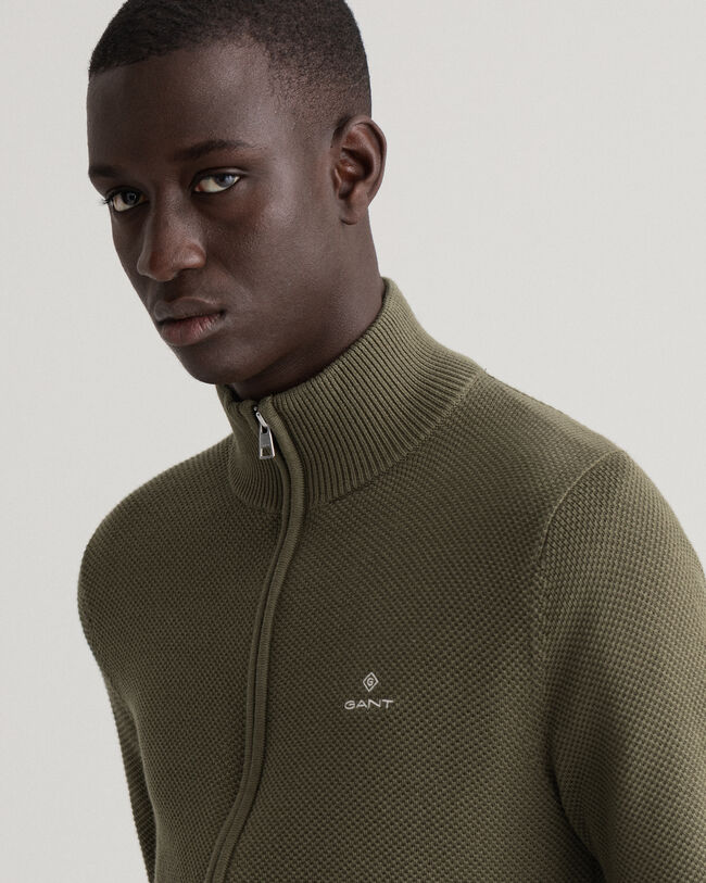 Casaco de malha com meio fecho de correr em algod&atilde;o piqu&eacute;