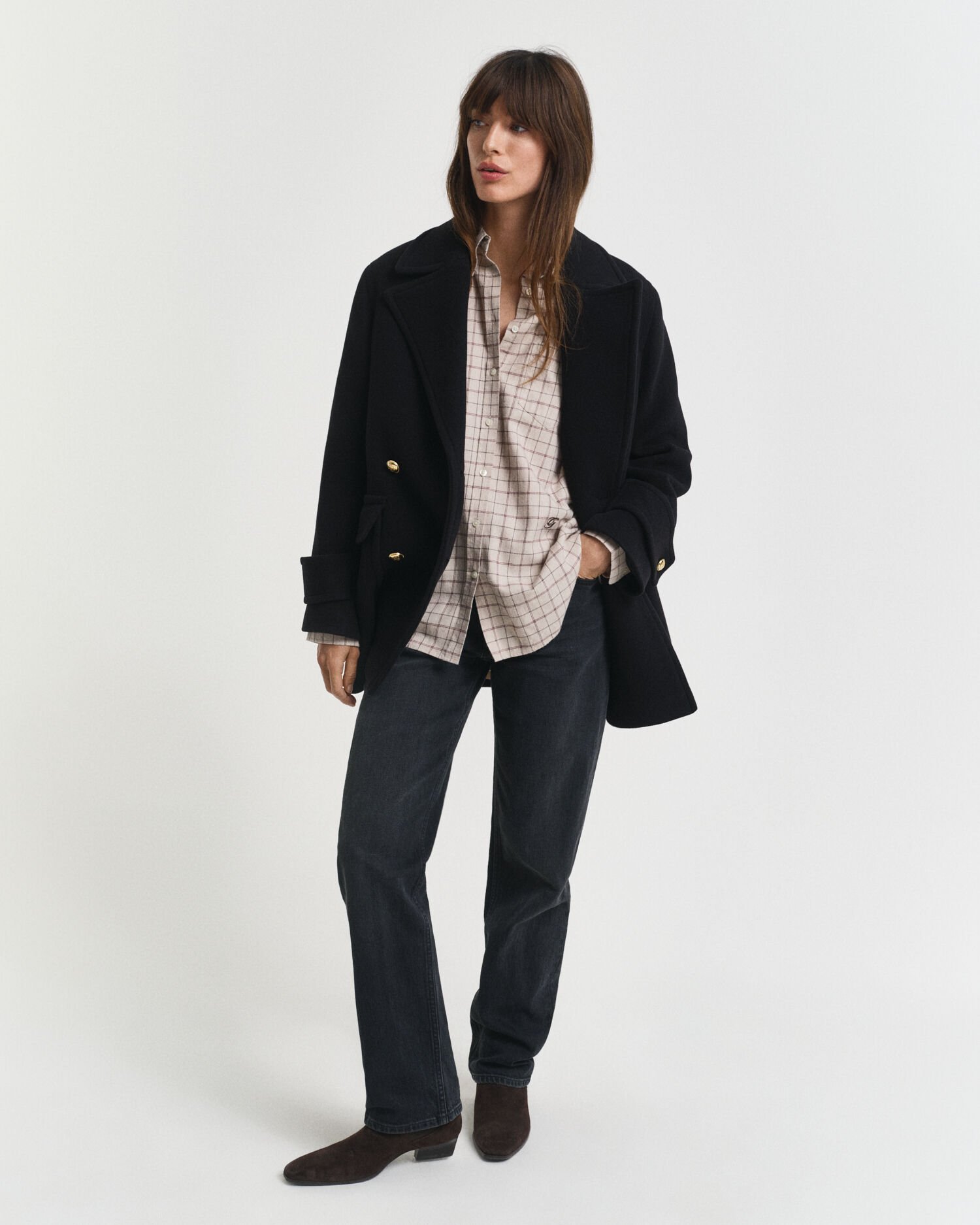 Camisa de flanela escovada com padrão de xadrez relaxed fit