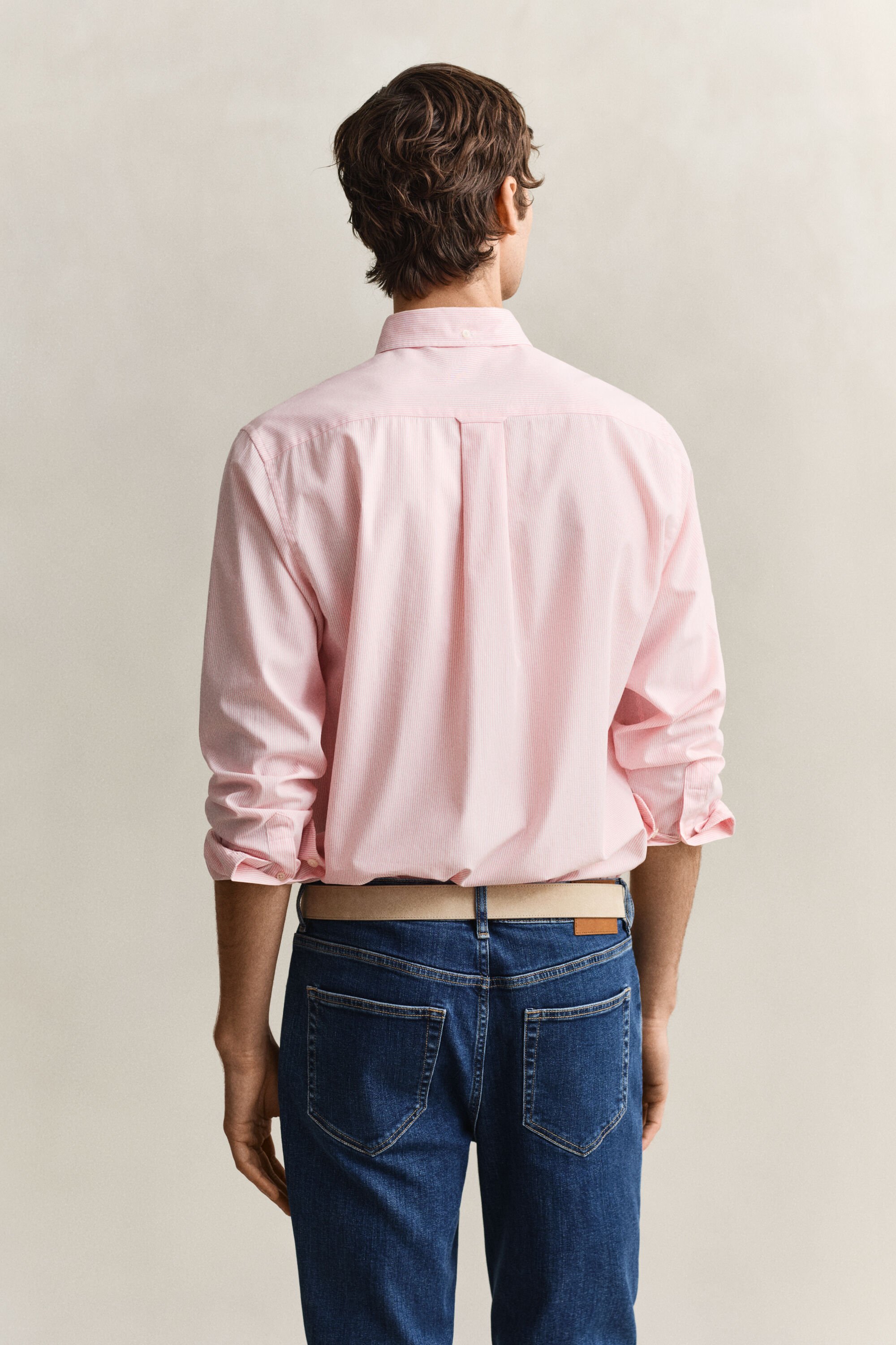 Camisa em popelina às riscas finas Classic