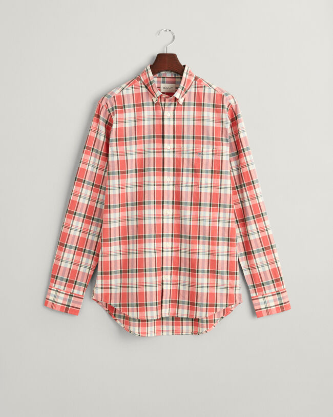 Camisa de linho e algodão com padrão de xadrez regular fit