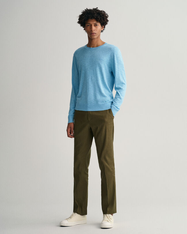 Pulover com decote redondo em algod&atilde;o e linho