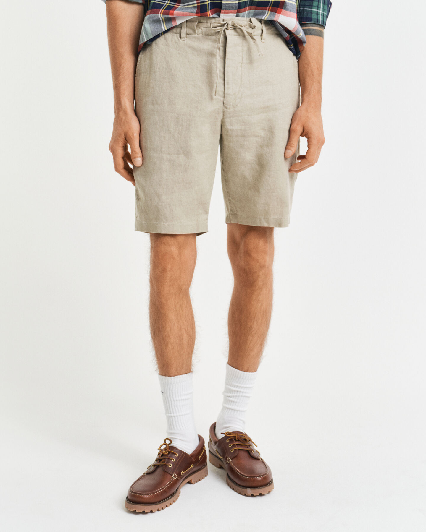 Calções com cordão de linho relaxed fit