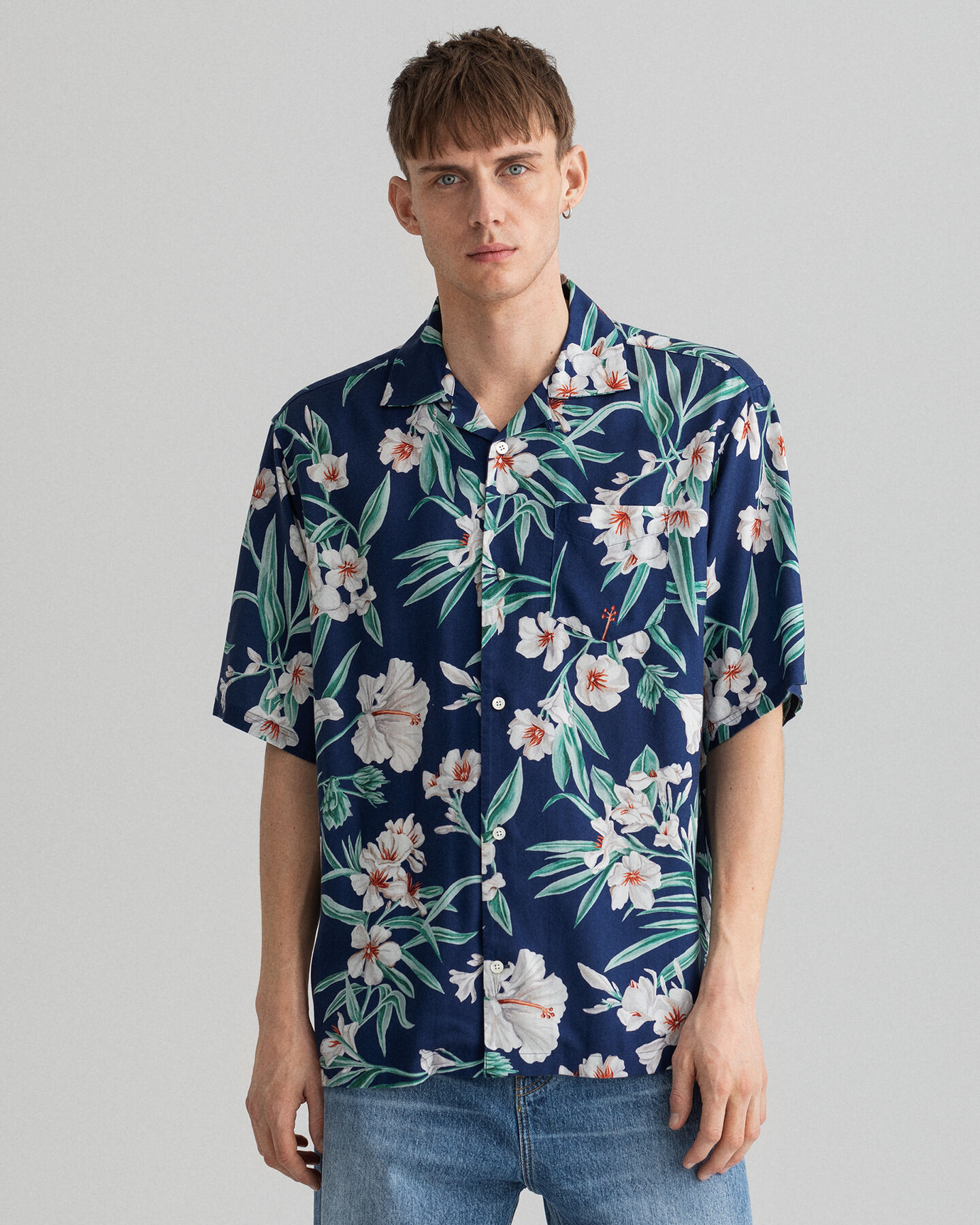 Camisa de manga curta em liocel Pure Prep Floral relaxed fit
