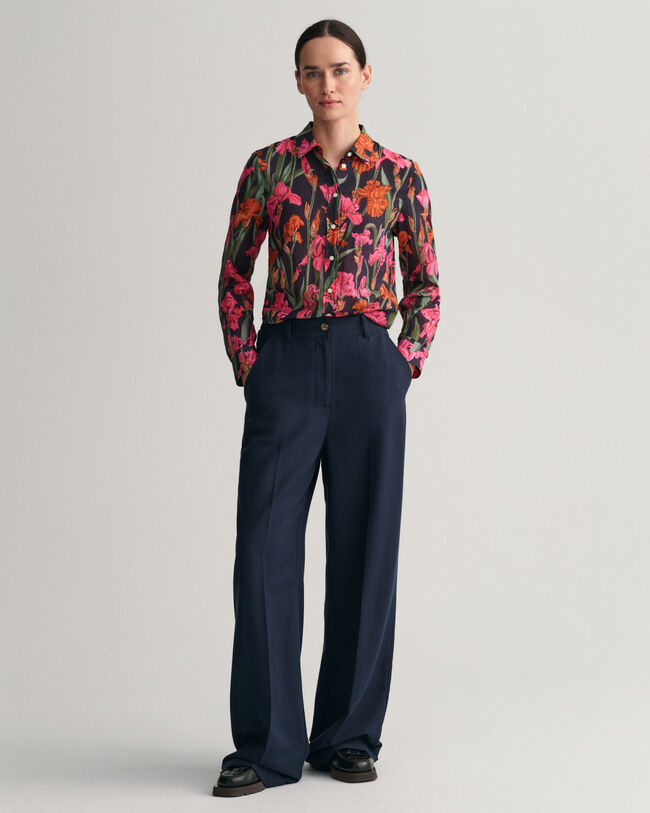 Camisa em seda e algod&atilde;o com estampado Iris regular fit