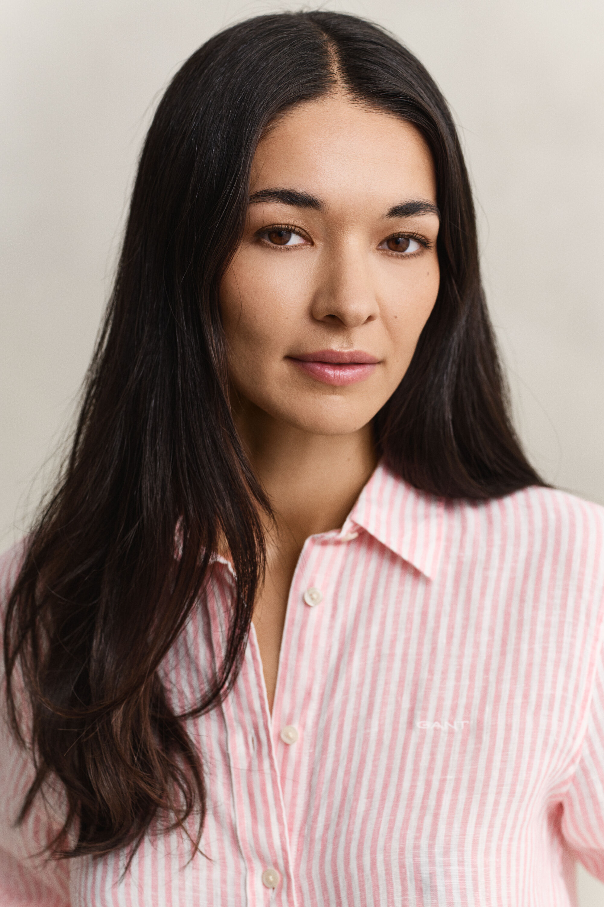 Camisa de linho às riscas regular fit