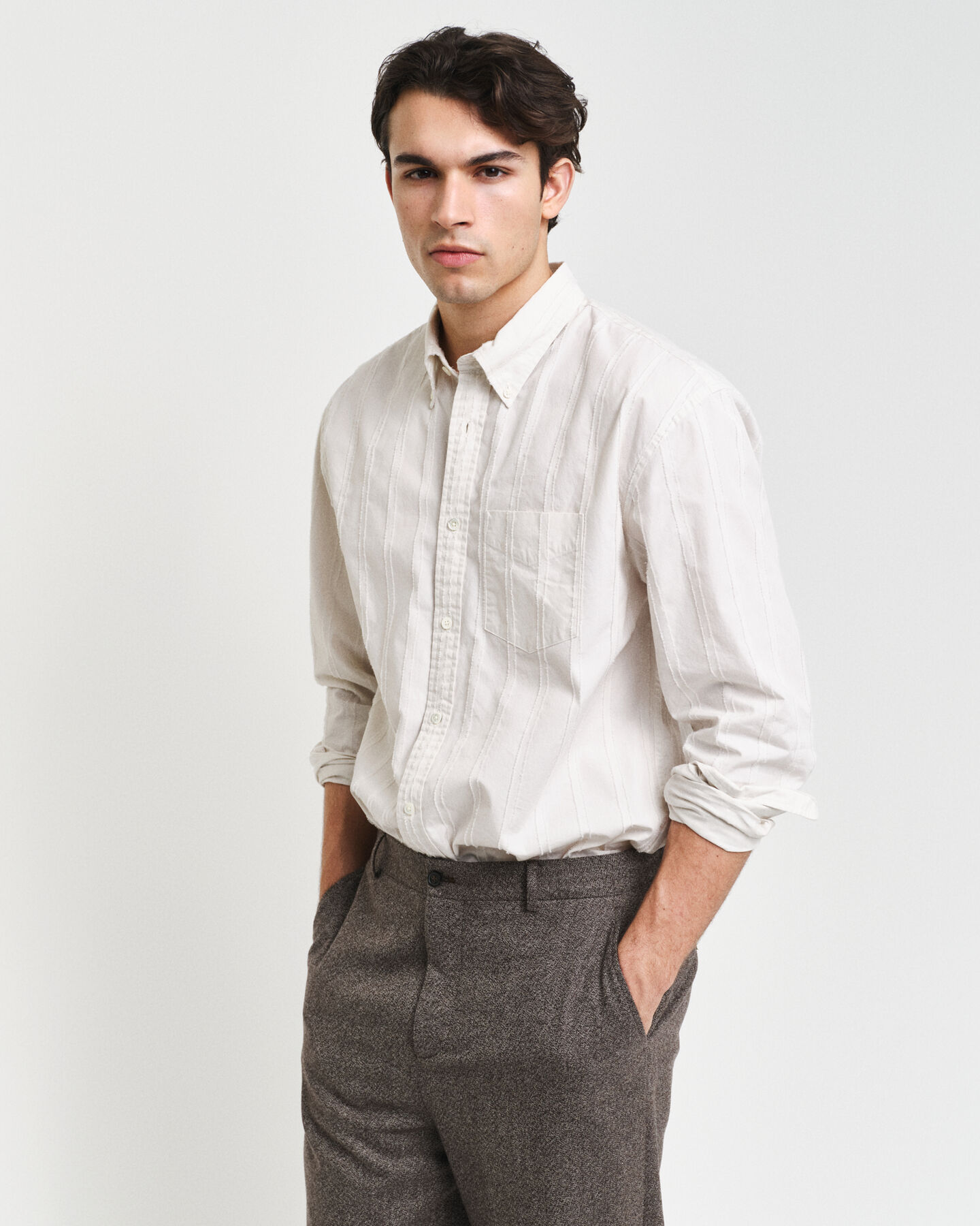 Camisa &agrave;s riscas texturizada relaxed fit