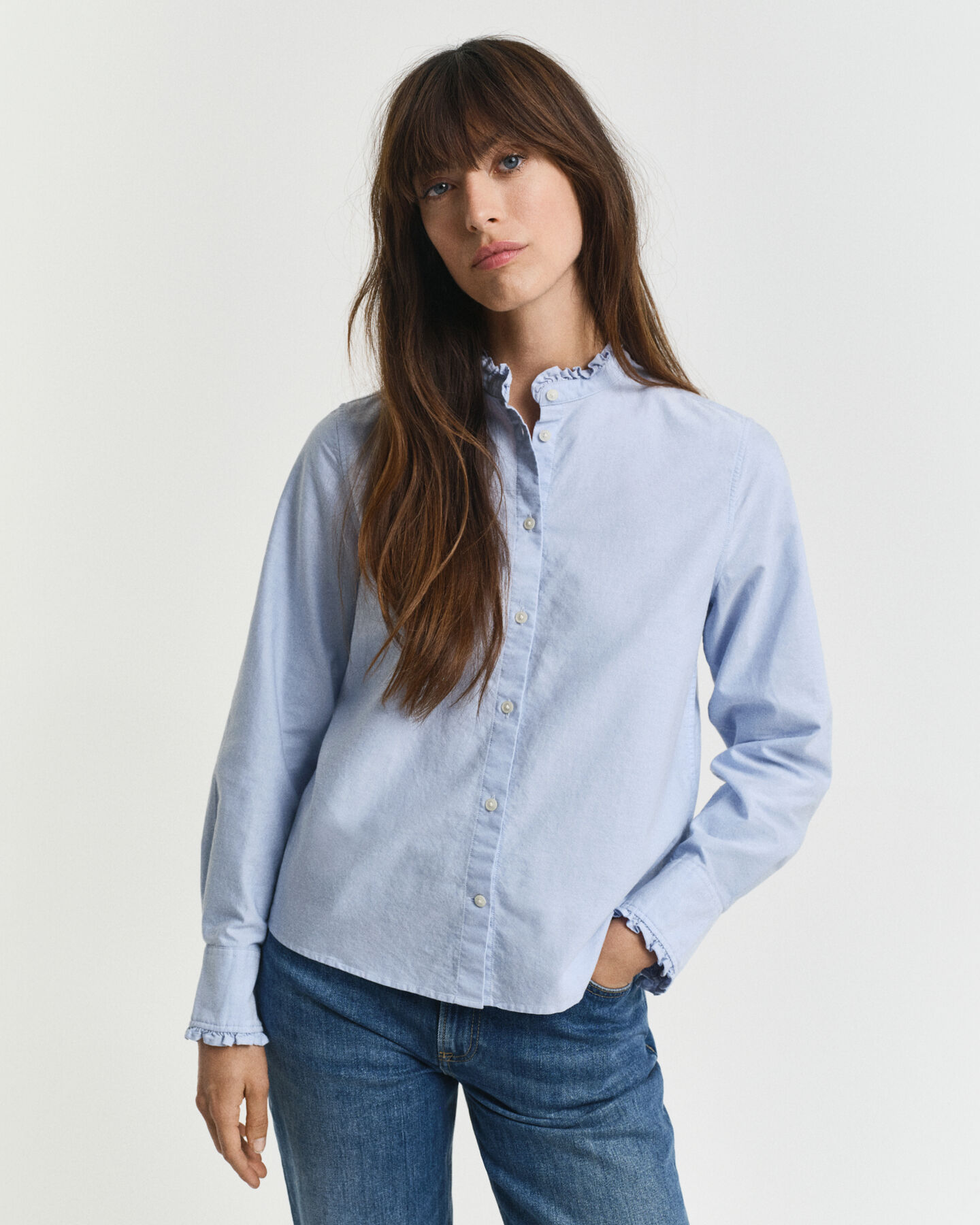 Blusa com folhos Oxford Classic