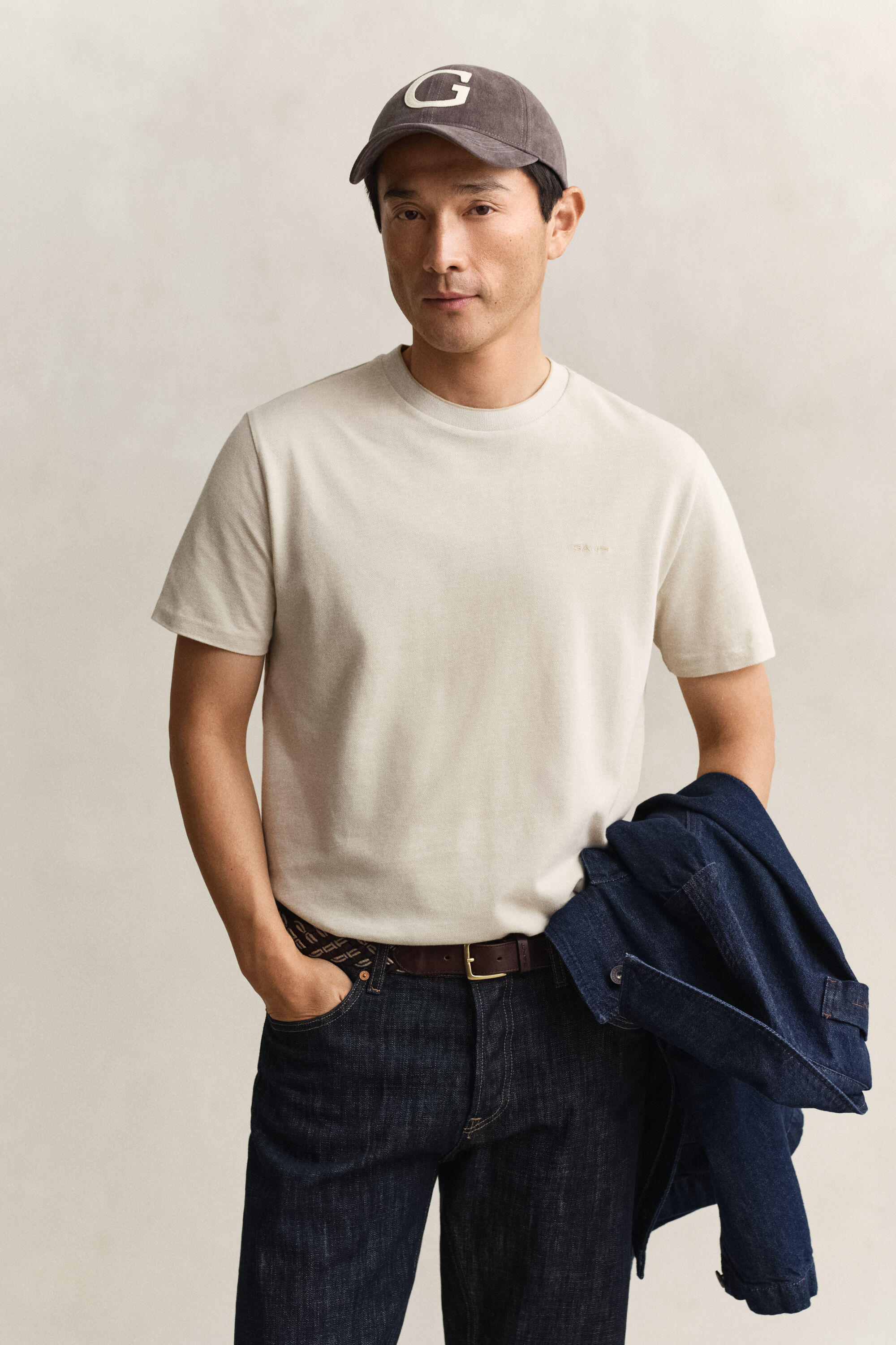 T-shirt em algodão piqué de dois tons