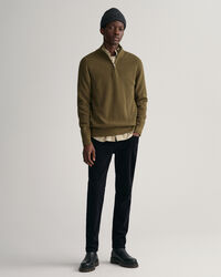 Sweatshirt de malha canelada em lã e algodão com meio fecho de correr