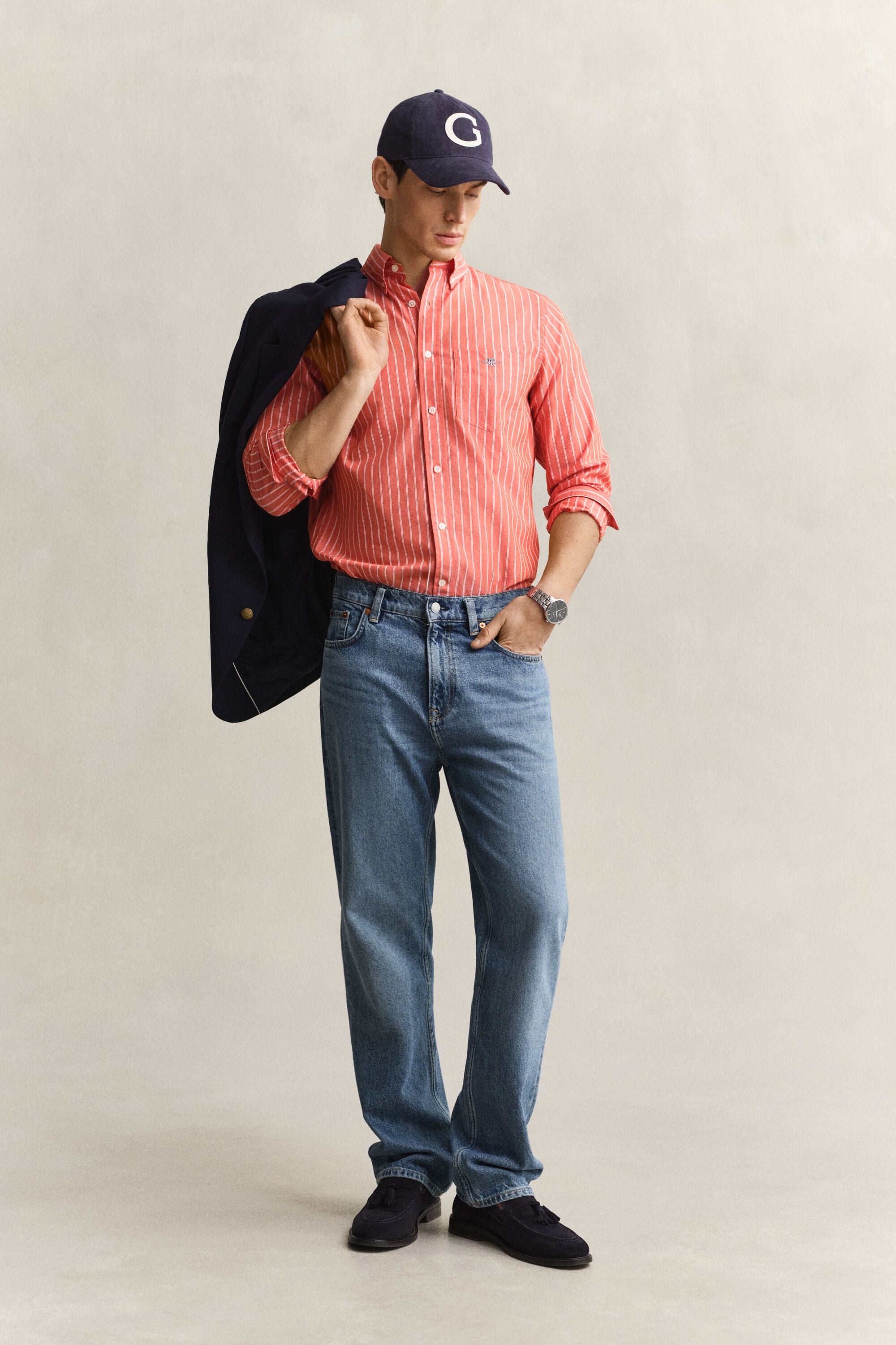 Camisa em popelina às riscas Classic