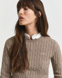 Camisola de malha entrançada com decote redondo em algodão com elastano