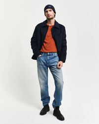 Camisola de malha com decote redondo em l&atilde; de merino extrafina