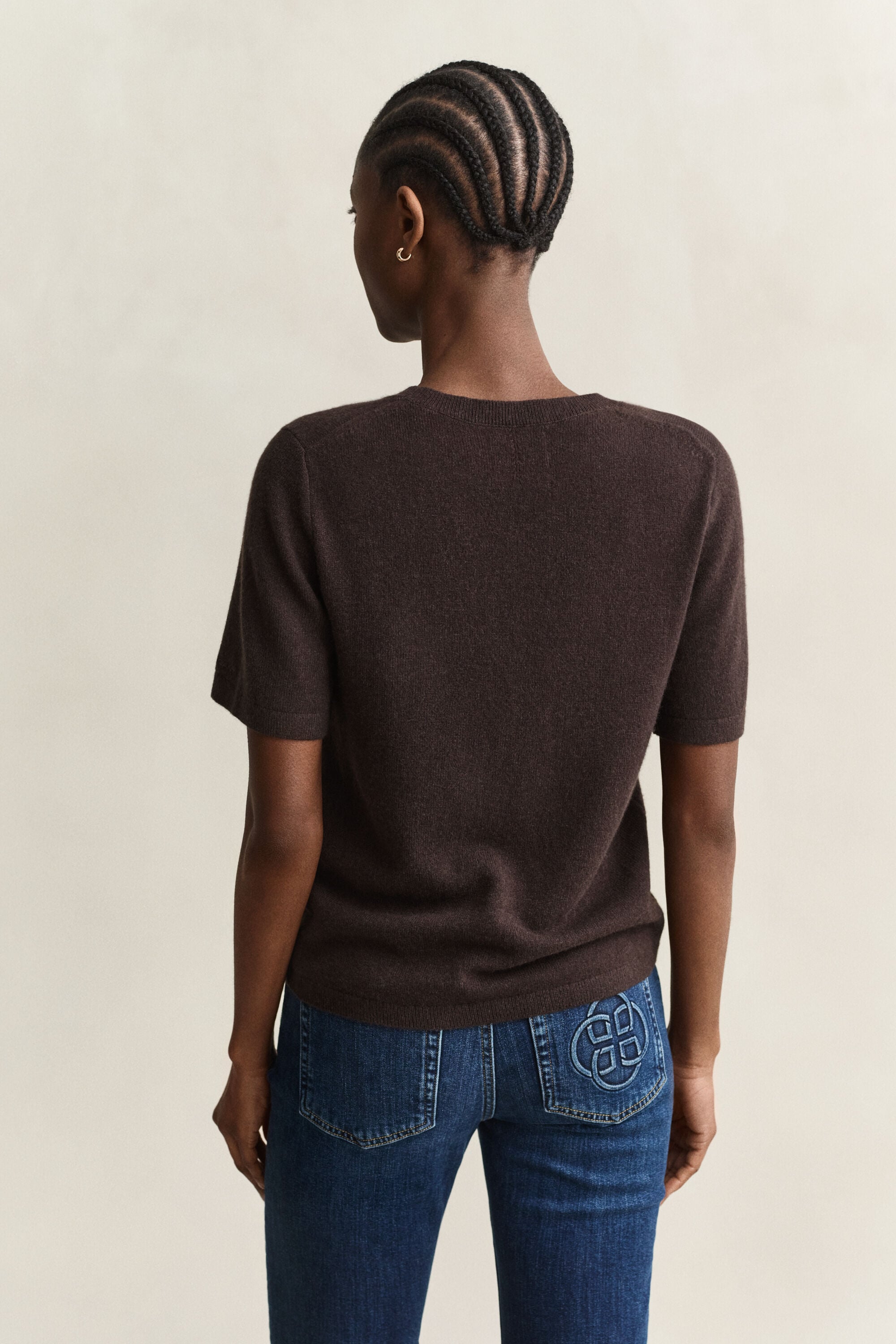 Camisola de malha com manga curta em caxemira
