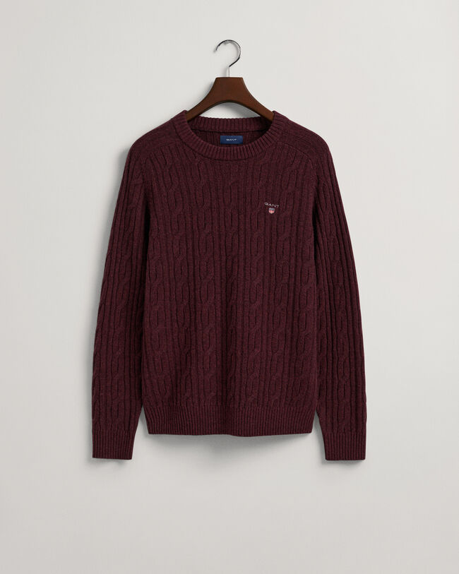 Pulover com decote redondo em l&atilde; entran&ccedil;ada