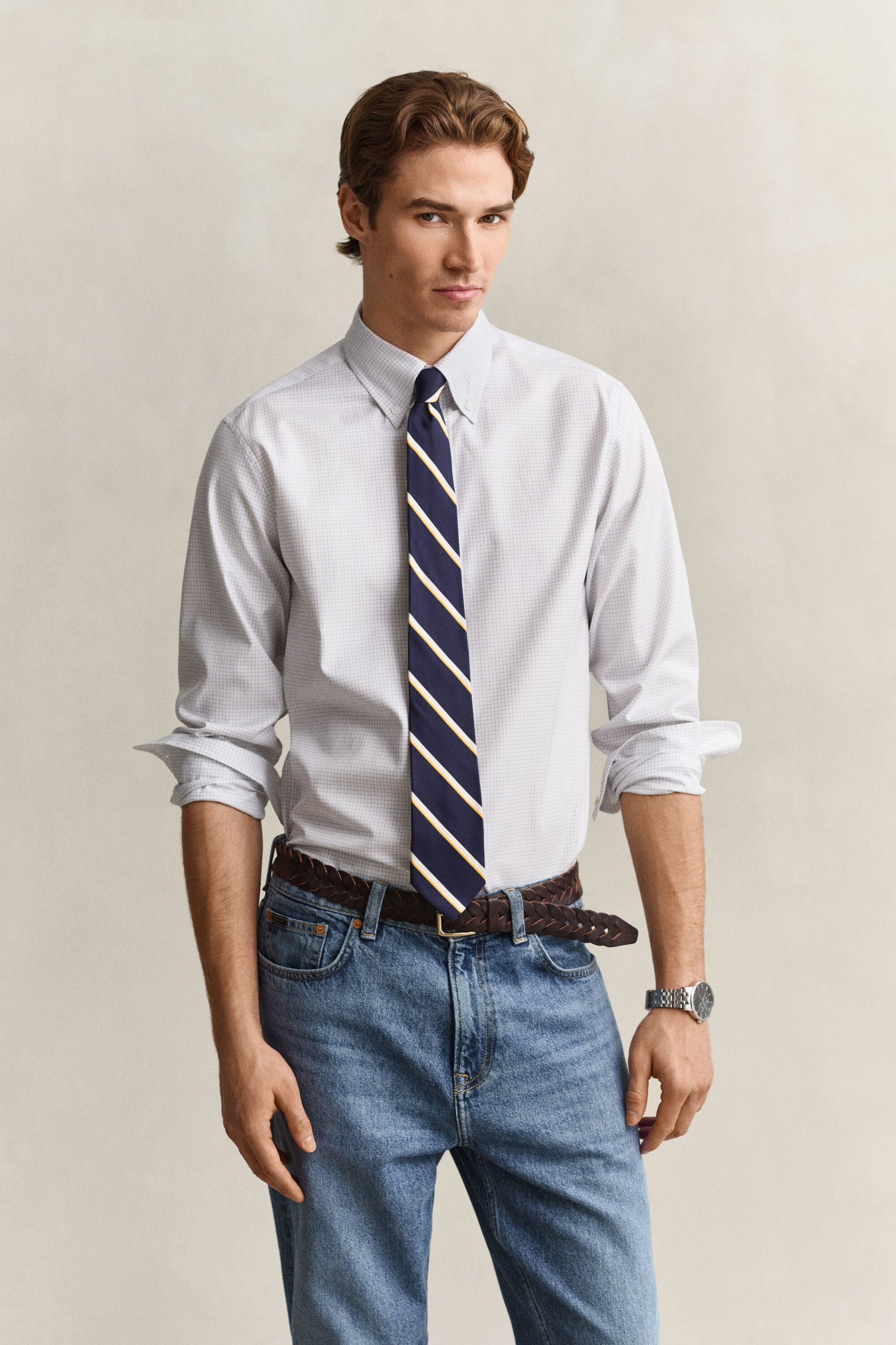 Vestido-camisa em sarja com padrão ao xadrez