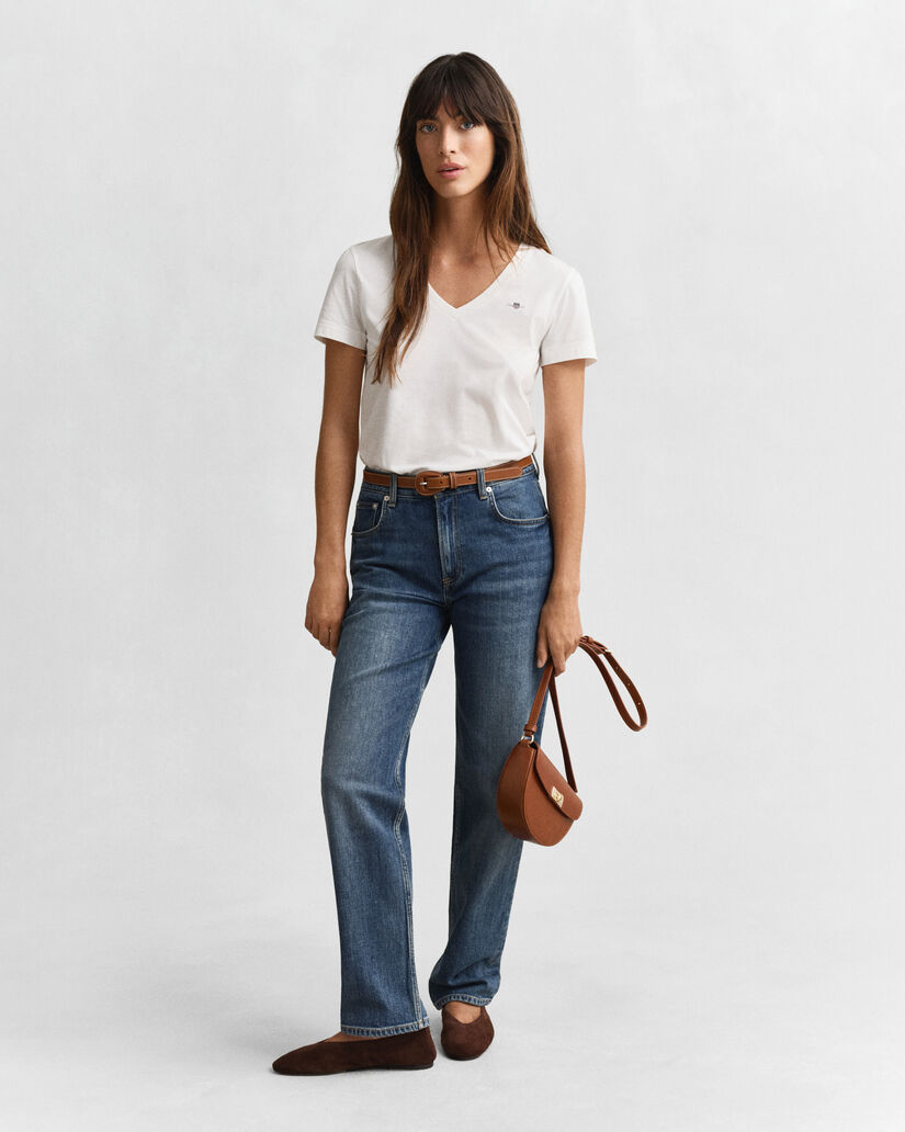 T-shirt com decote em V Shield