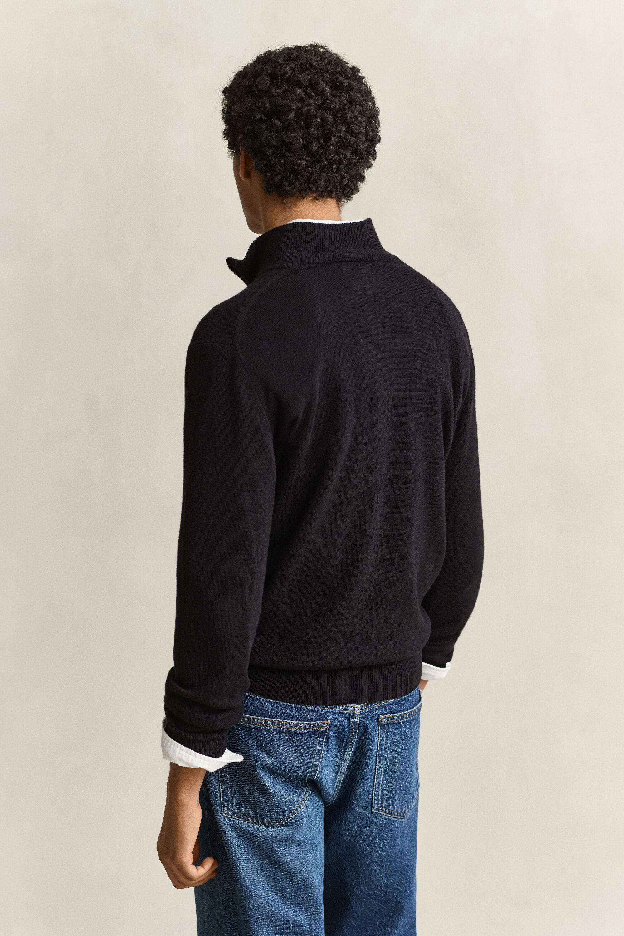 Camisola de malha com meio fecho de correr em lã