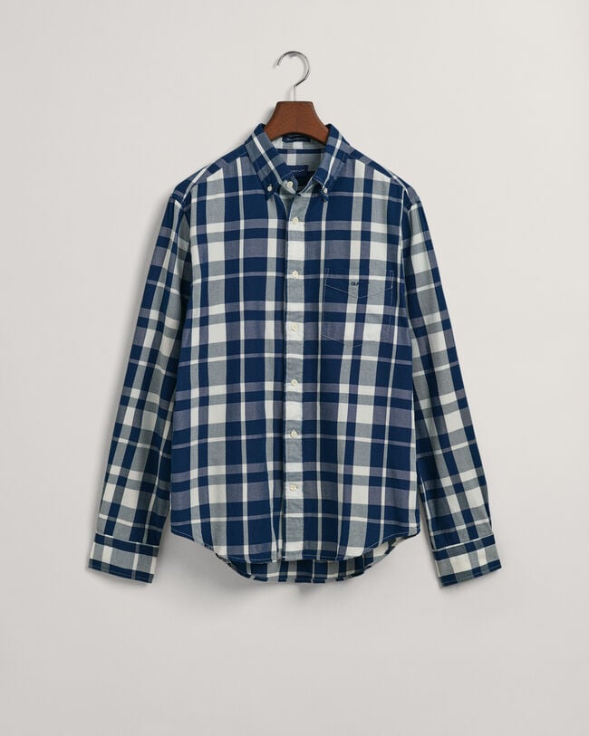 Camisa de sarja em xadrez &iacute;ndigo regular fit