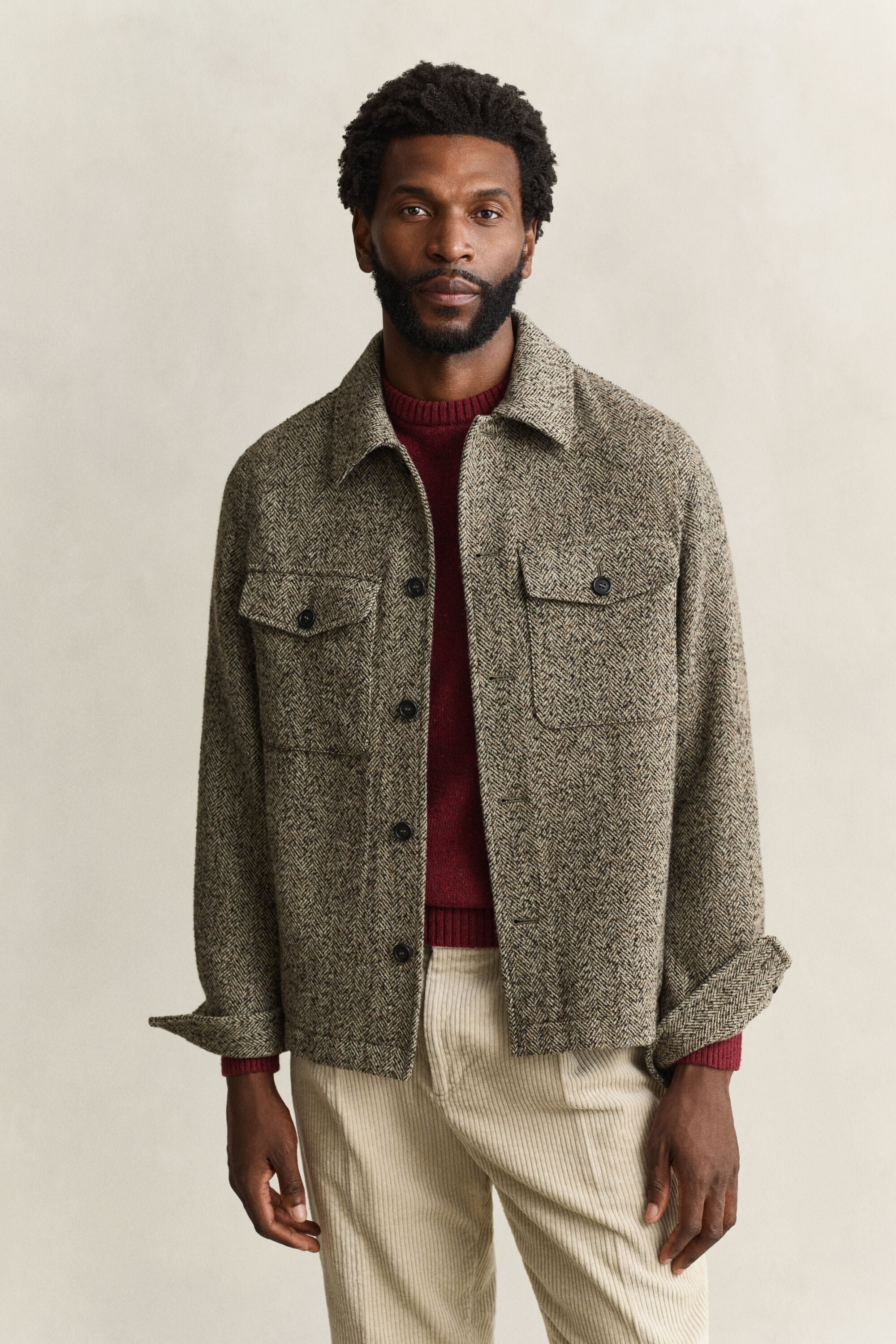 Sobrecamisa com padrão espinha de peixe