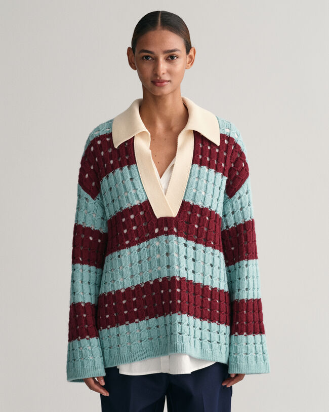 Rugger de malha &agrave;s riscas oversized