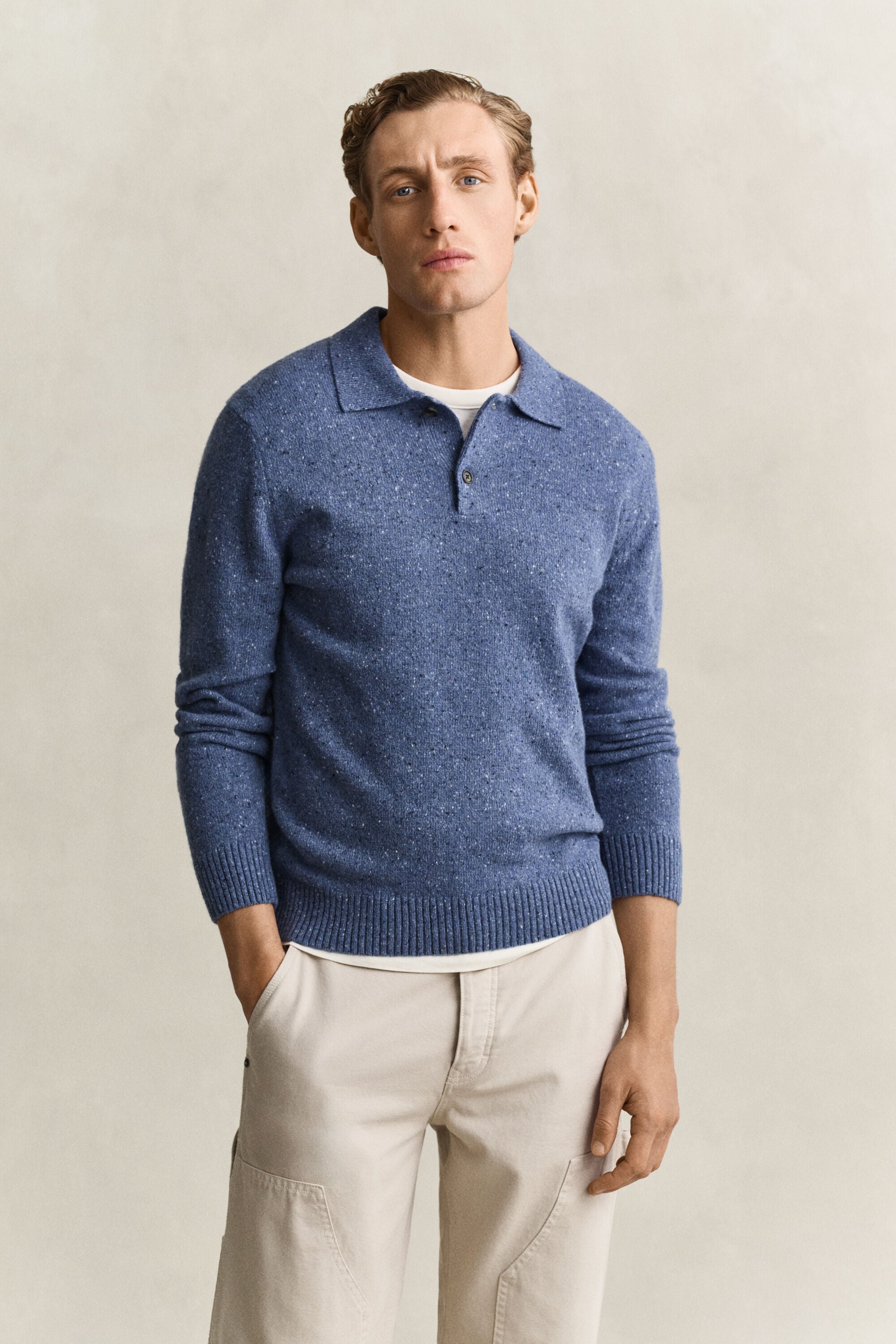 Camisola de malha tipo polo Nepps em mistura de lã