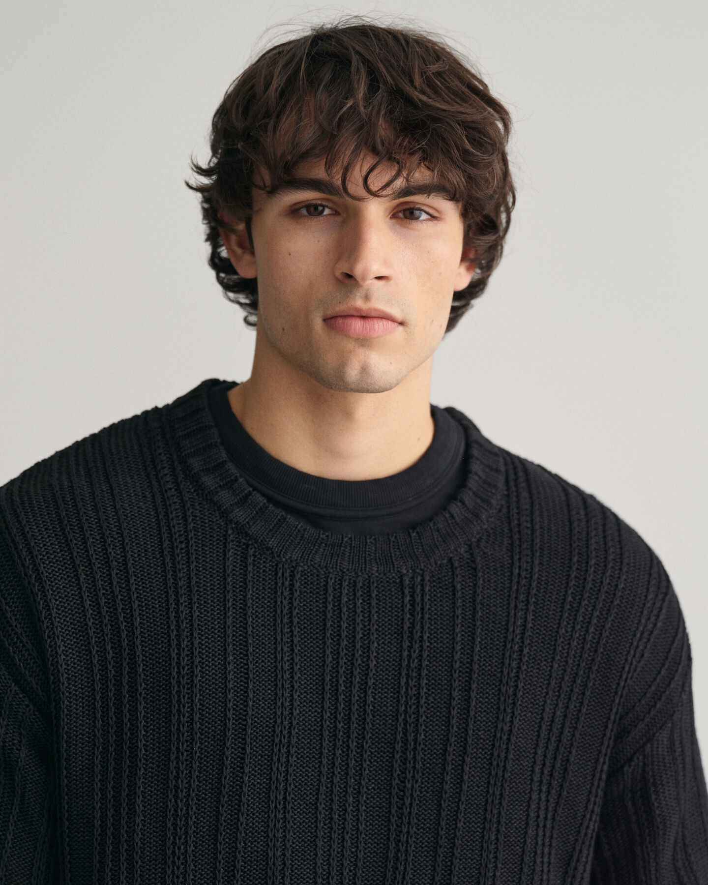 Camisola em malha de seda e linho com decote redondo