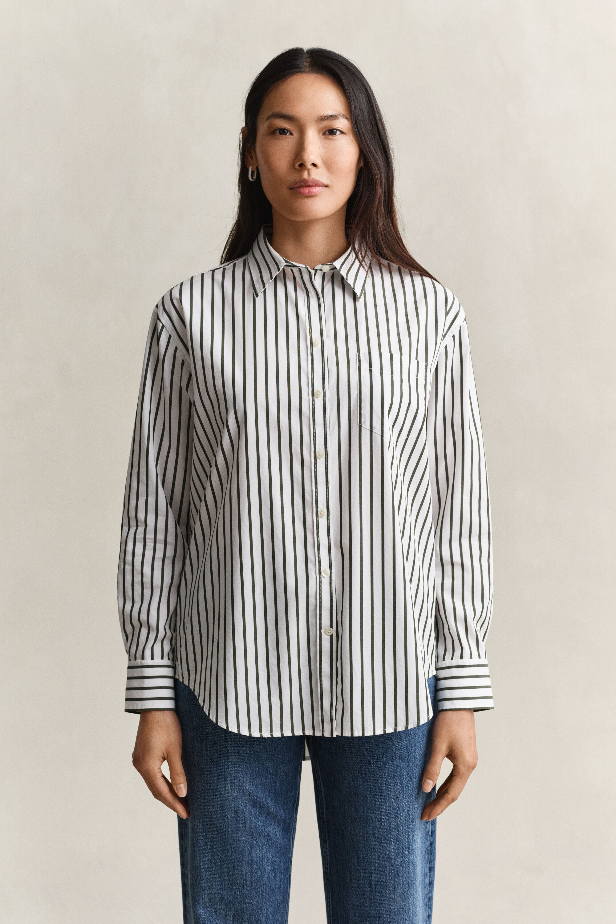 Camisa em popelina às riscas Classic relaxed fit