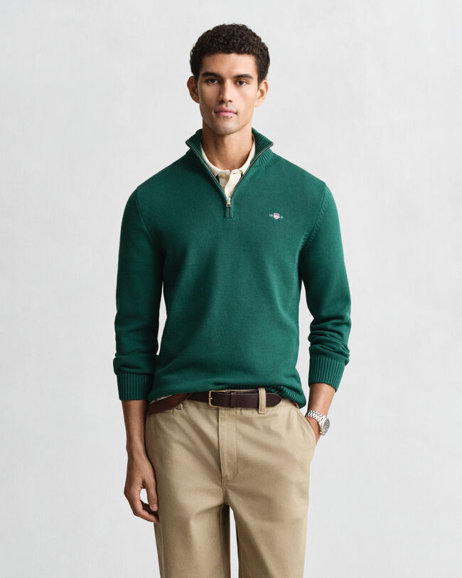 Camisola de malha em algodão com meio fecho Casual