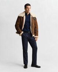 Camisola de malha com meio fecho de correr em lã de merino extrafina