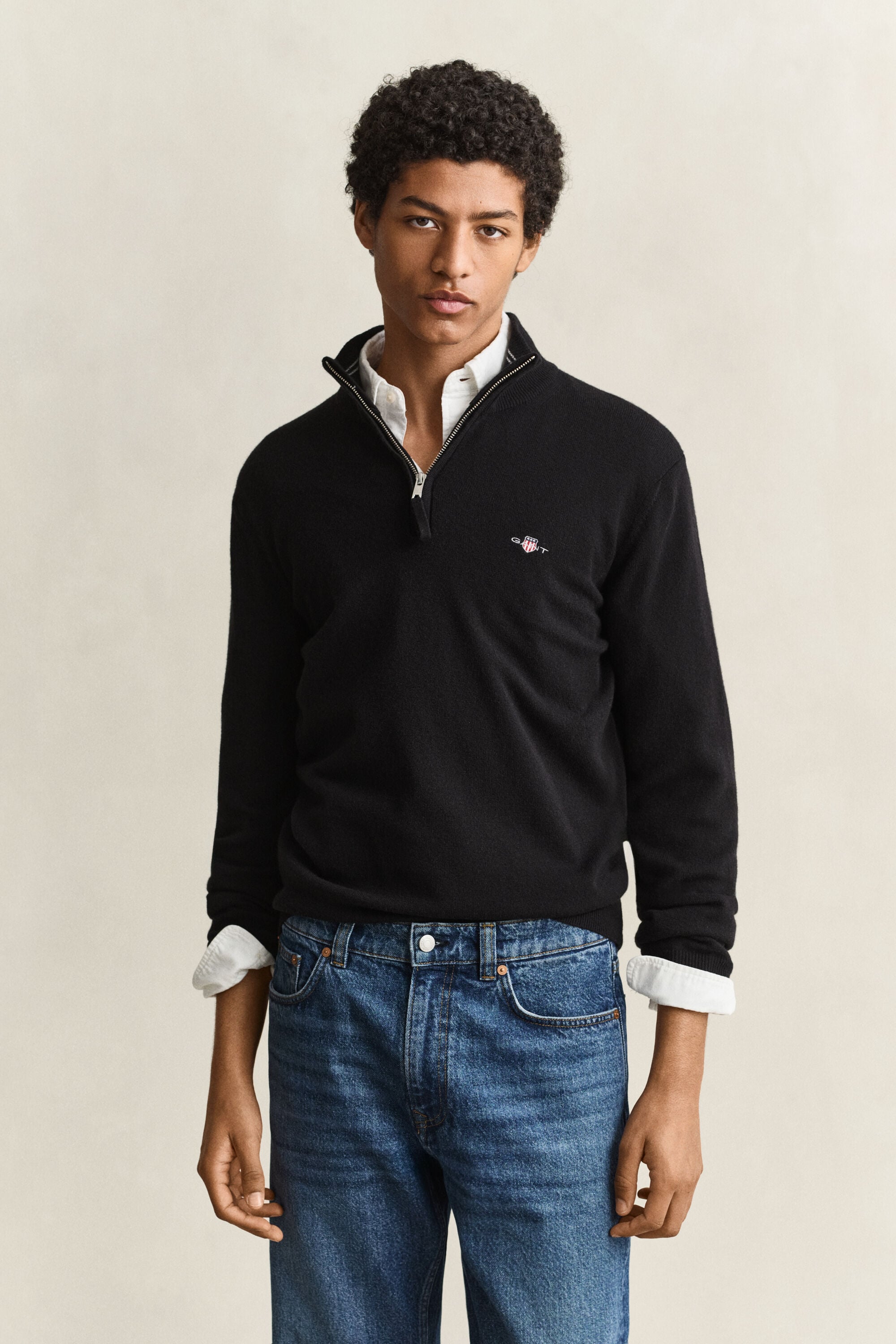 Camisola de malha com meio fecho de correr em lã