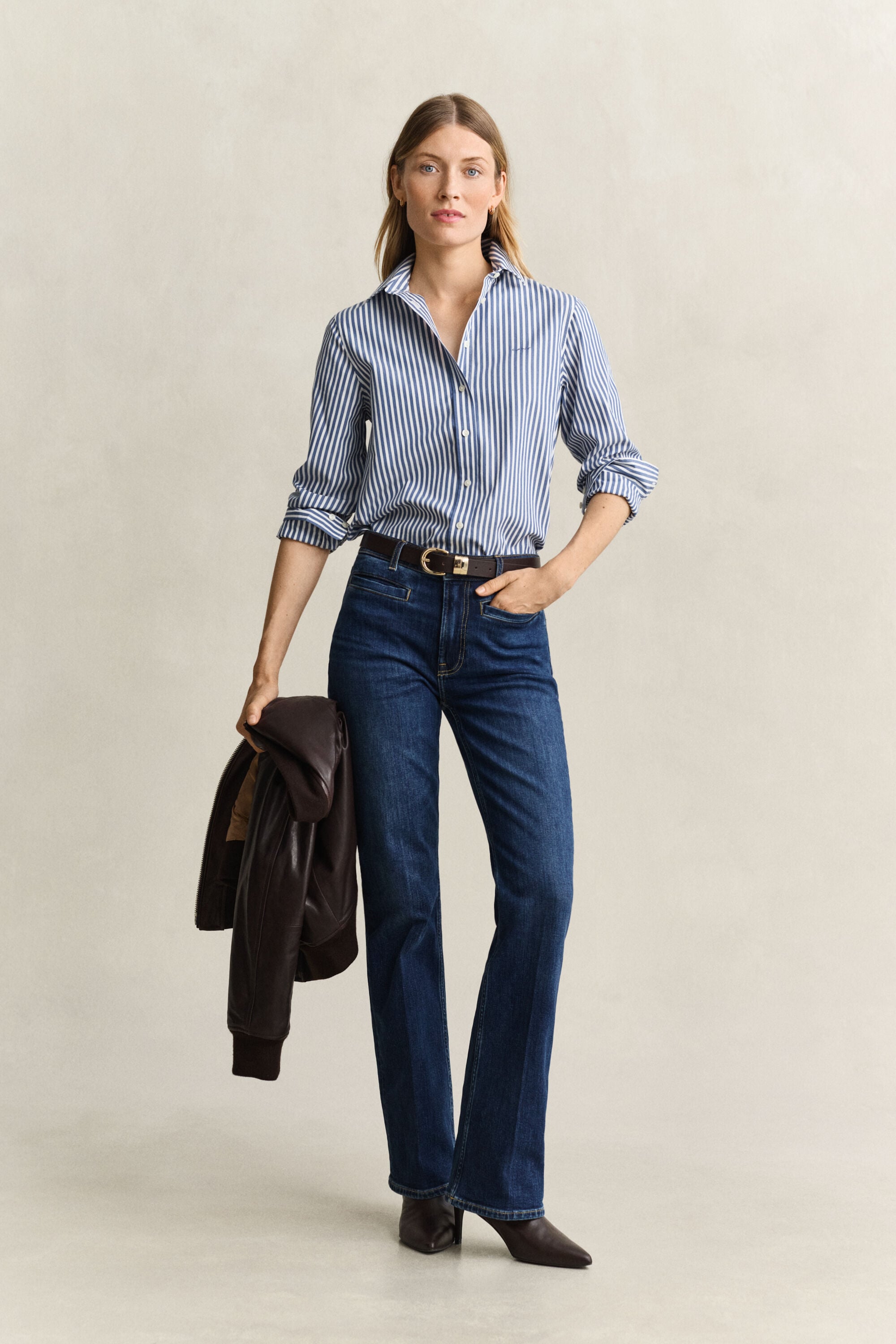 Camisa em popelina às riscas Classic regular fit