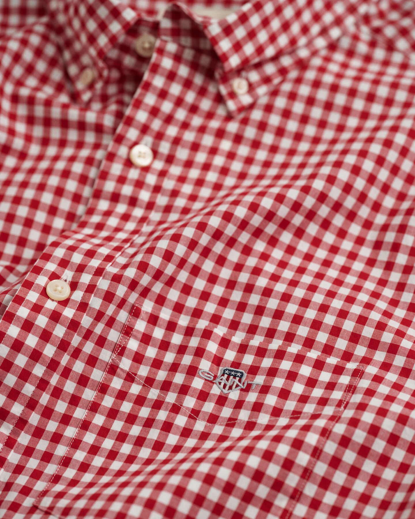 Camisa de manga curta em popelina Gingham clássica regular fit