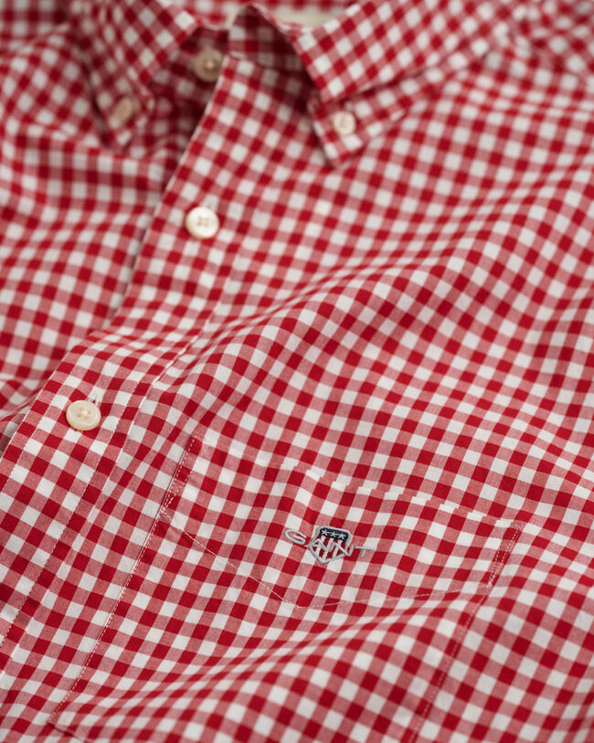 Camisa de manga curta em popelina Gingham clássica regular fit