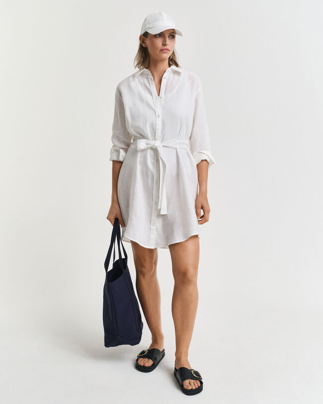 Vestido-camisa em linho com cinto