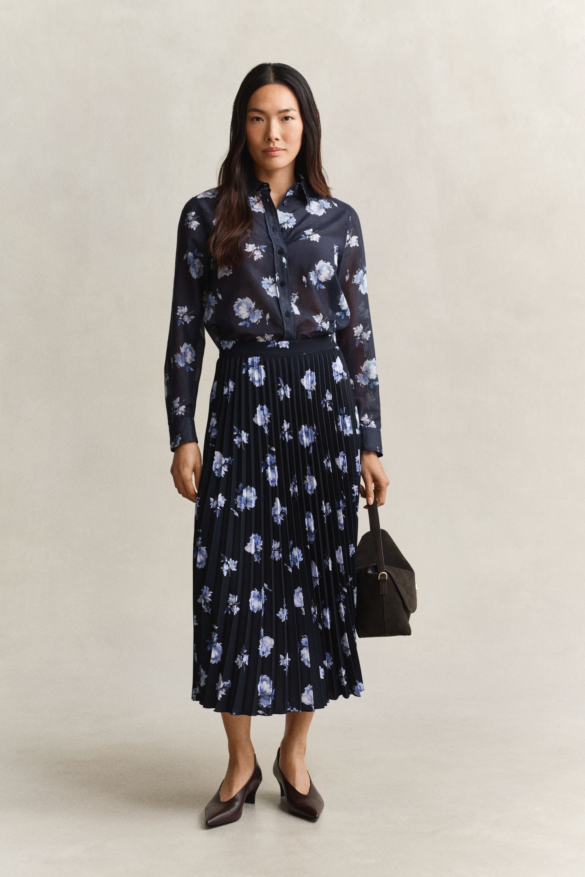 Camisa em algodão e seda com estampado Floral