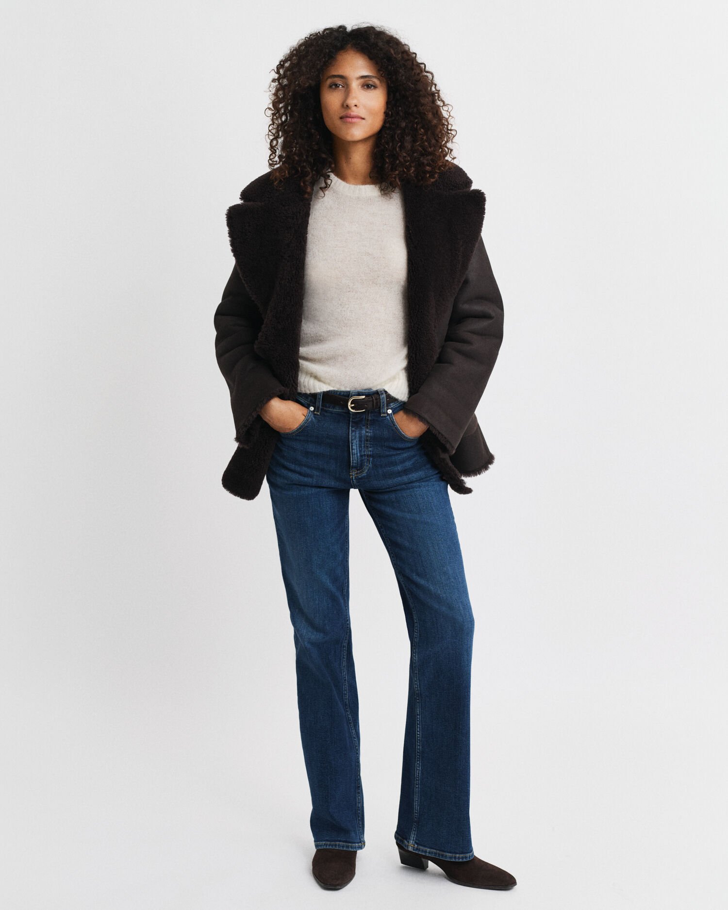 Camisola de malha com decote redondo e manga curta em mistura de mohair