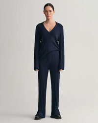 Calças em malha canelada