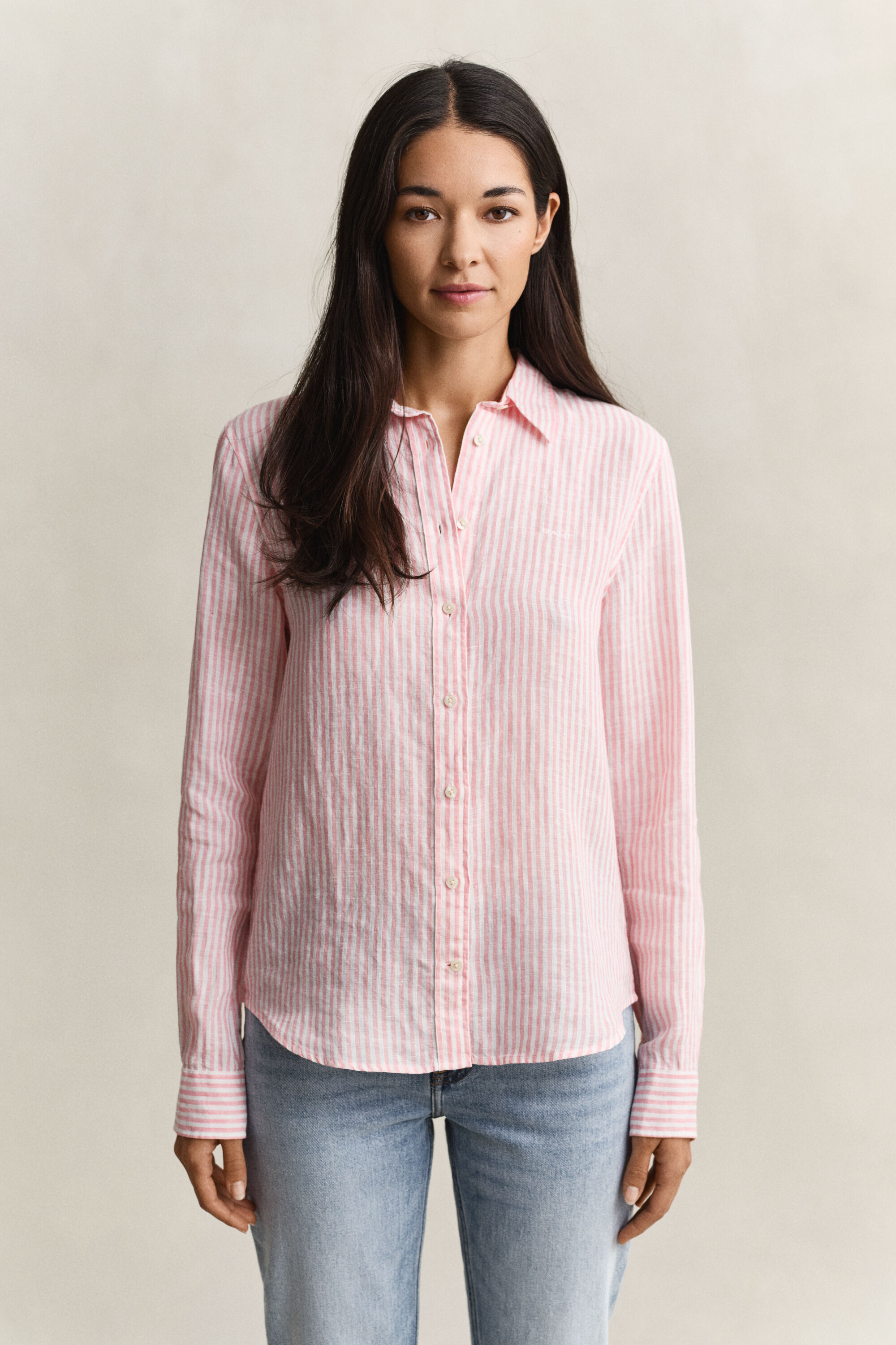 Camisa de linho às riscas regular fit