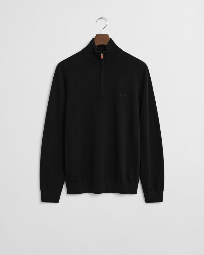 Camisola de malha com meio fecho de correr em lã de merino extrafina