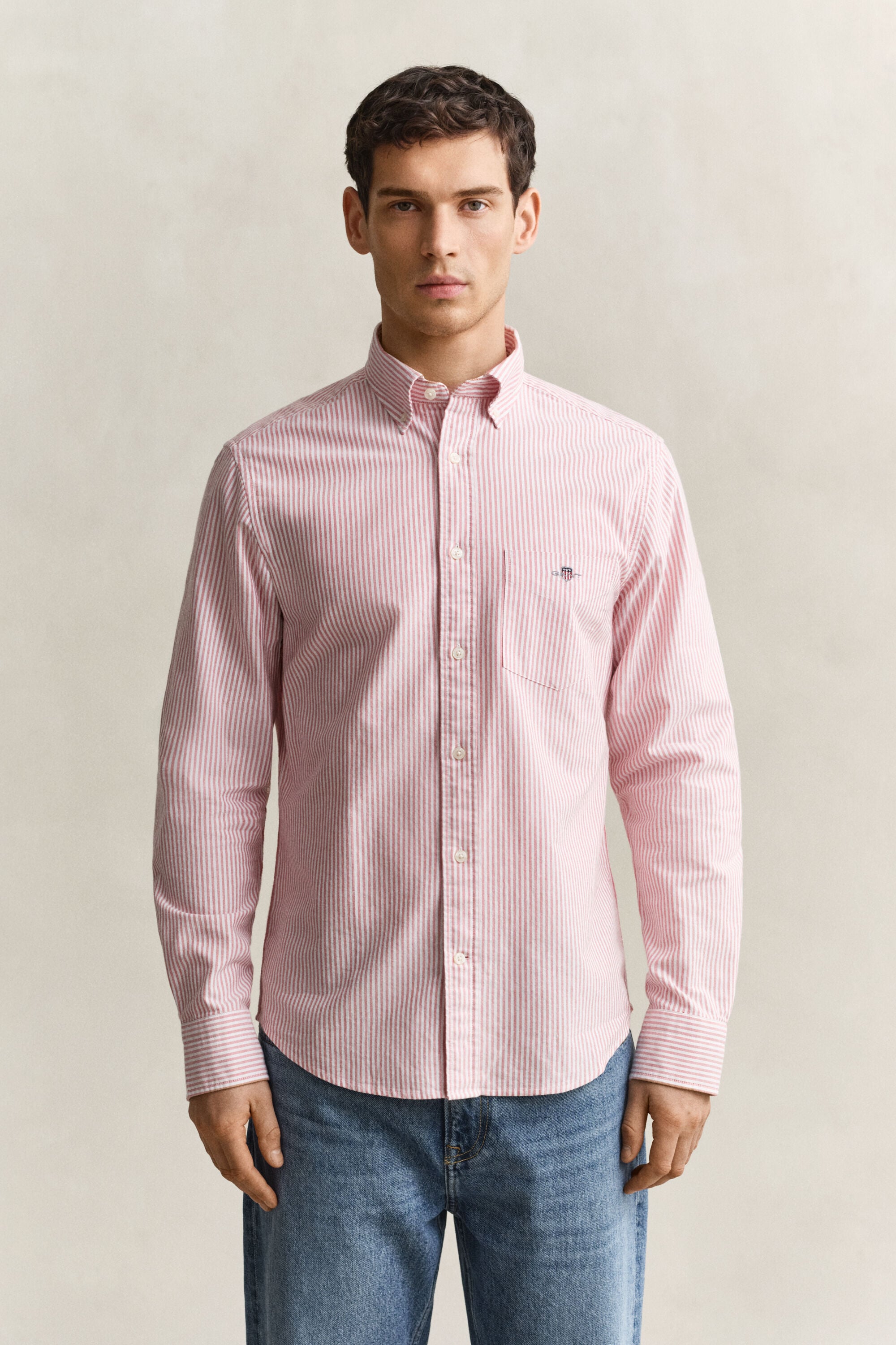 Camisa Oxford às riscas finas Classic