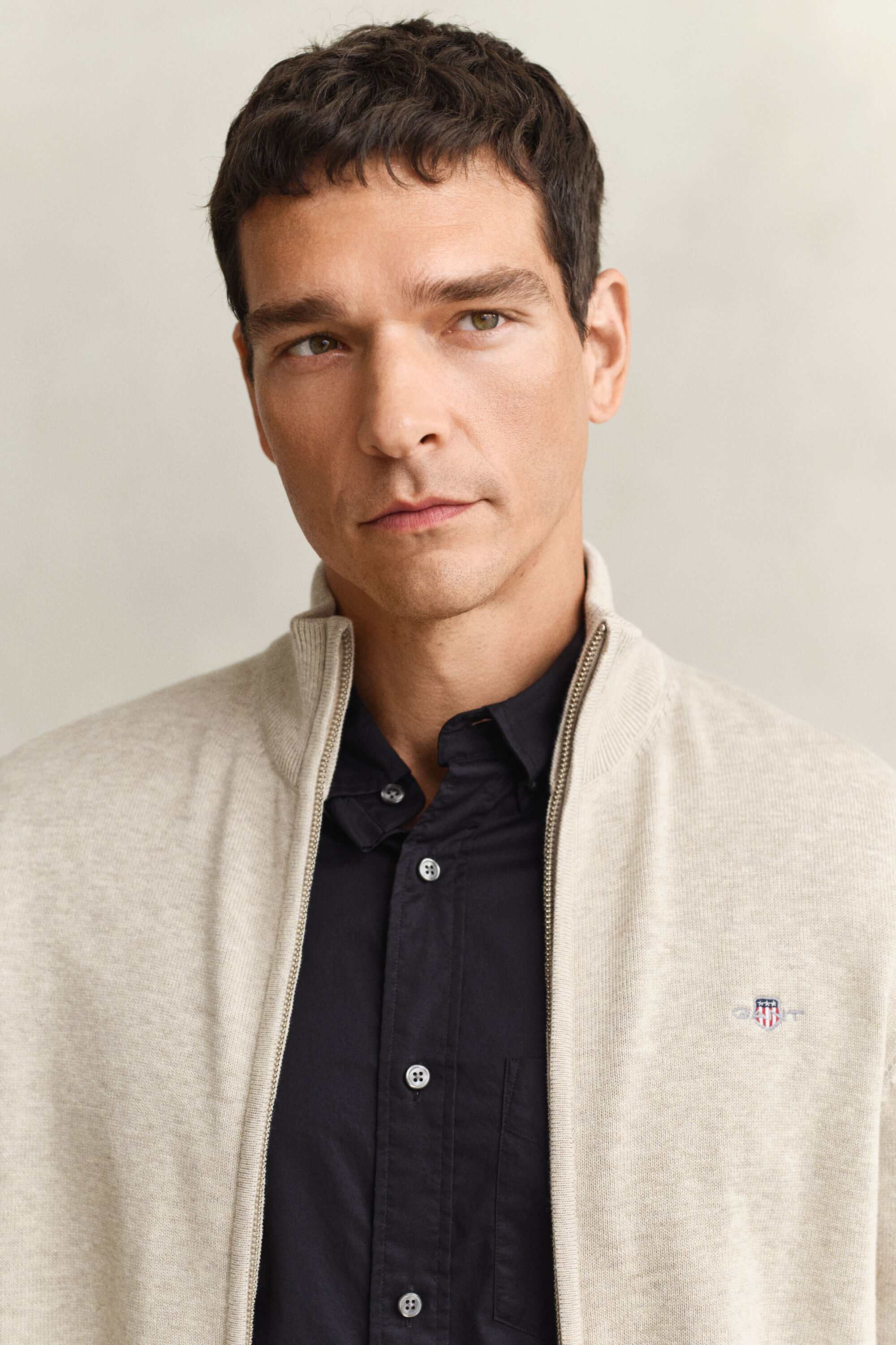 Casaco de malha com fecho de correr Casual Cotton