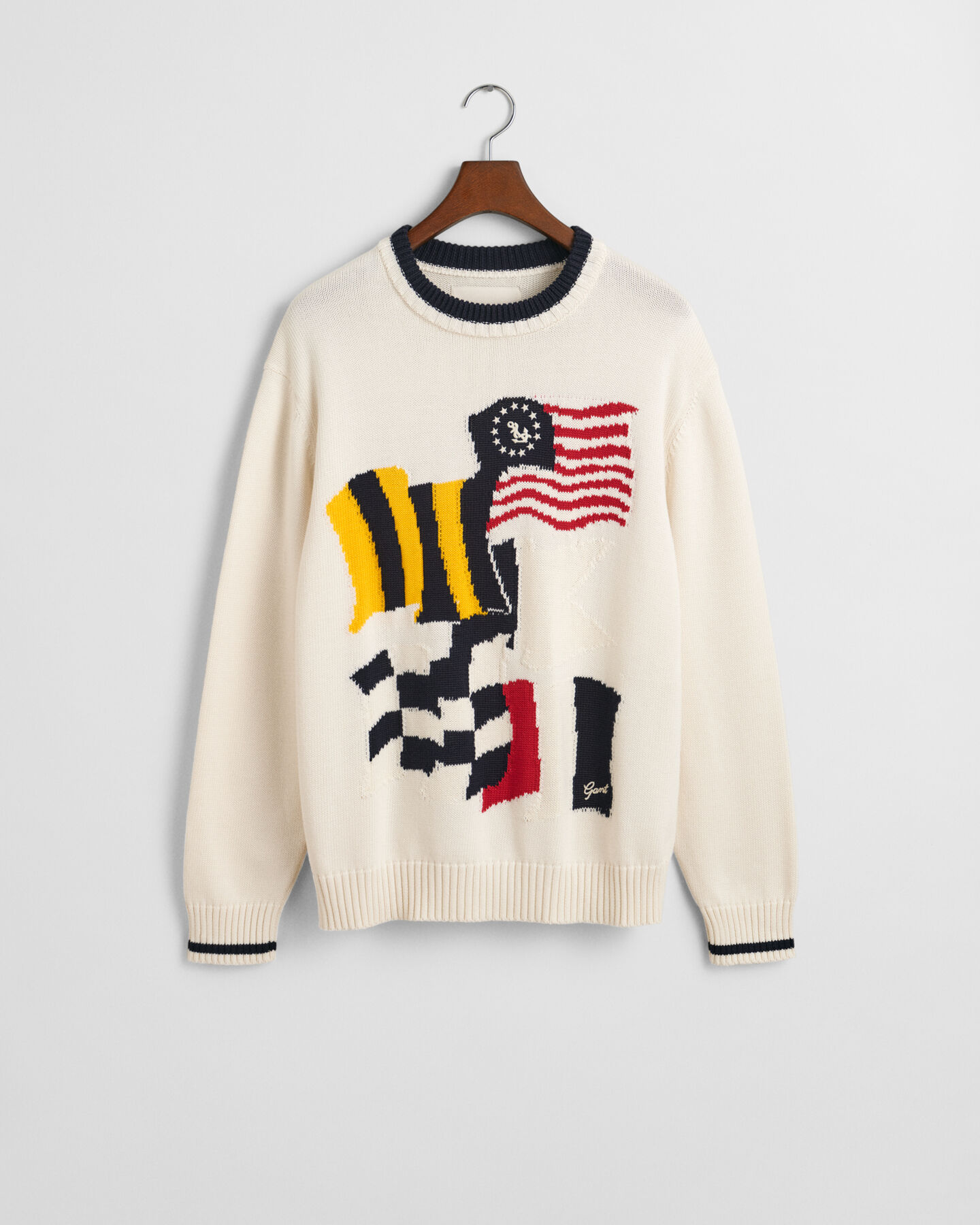 Camisola de malha intarsia com decote redondo em algodão Flag