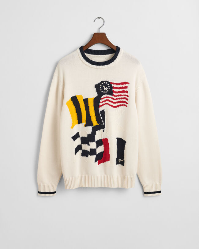 Camisola de malha intarsia com decote redondo em algodão Flag